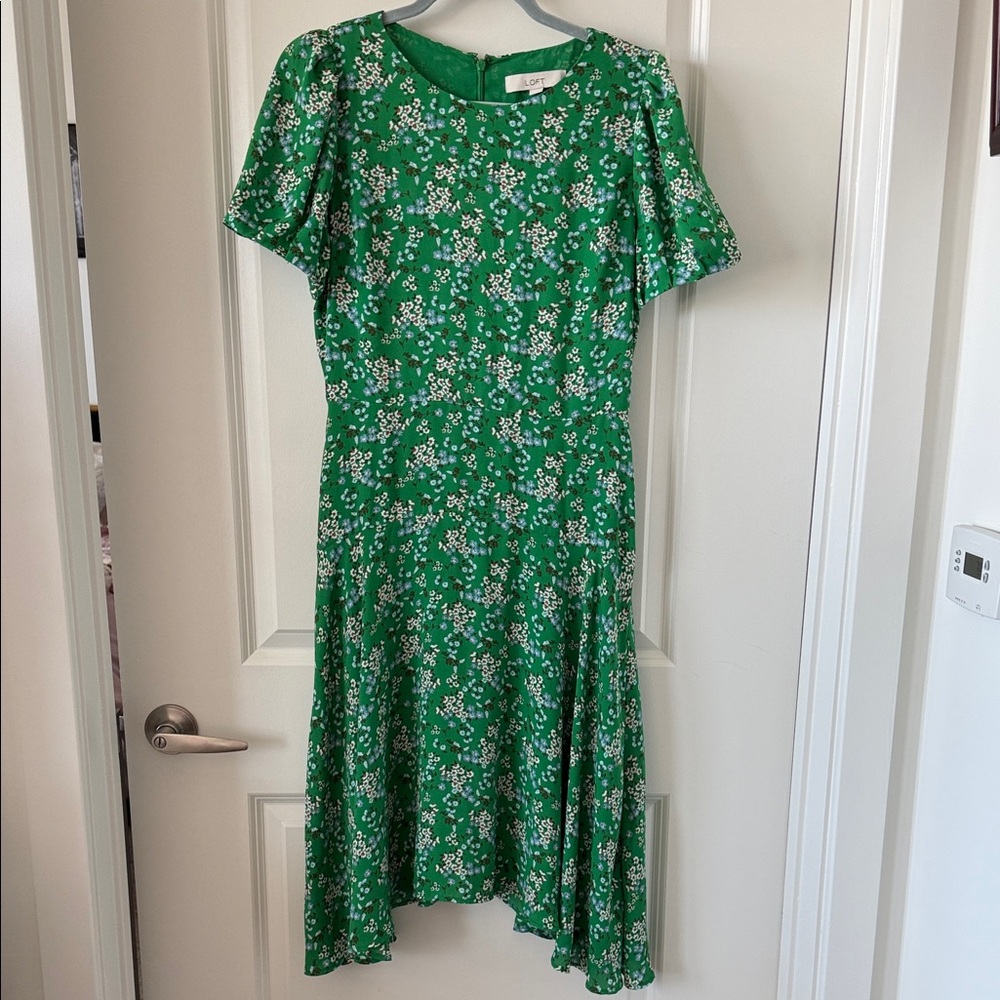 LOFT Green Floral Midi Dress